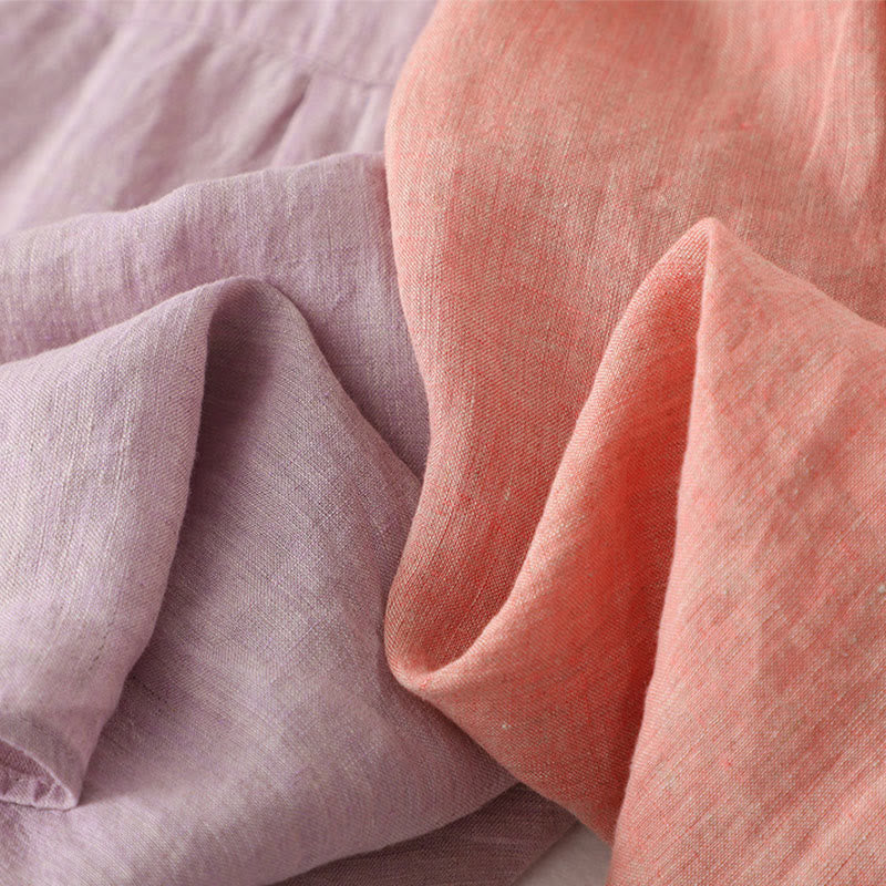 Chemise décontractée à manches mi-longues en coton et lin pour femme avec boutons unis et motif Buddha Stones - image 20