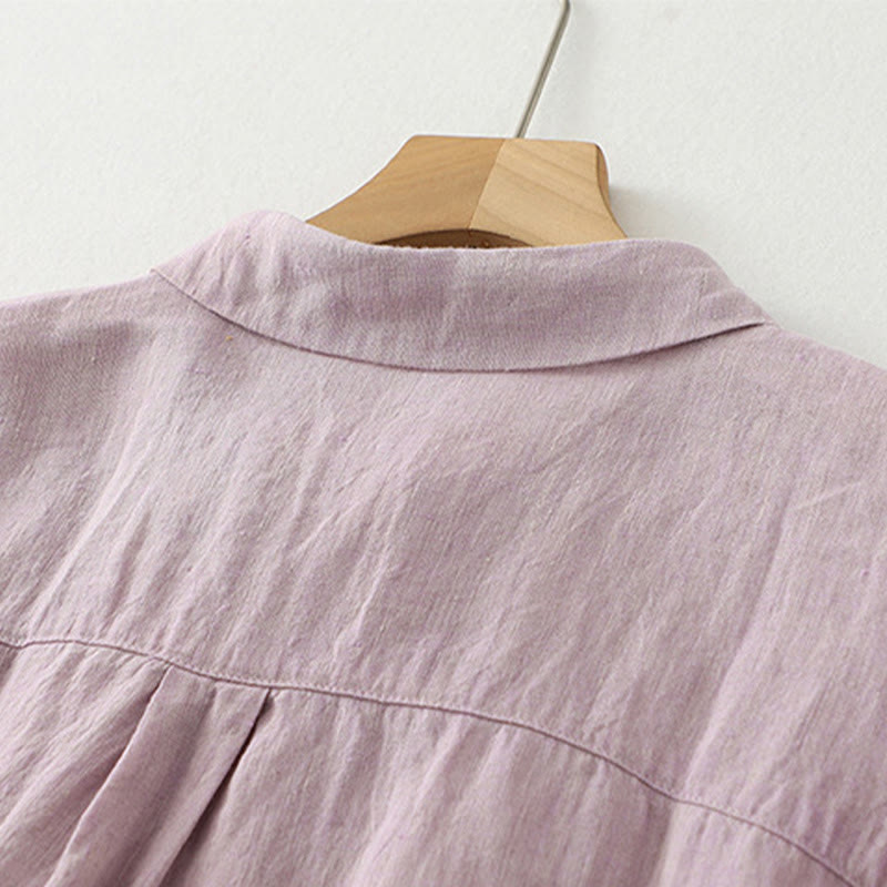 Chemise décontractée à manches mi-longues en coton et lin pour femme avec boutons unis et motif Buddha Stones - image 4