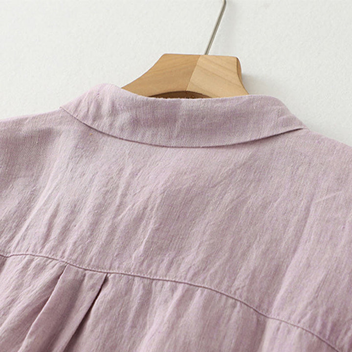Chemise décontractée à manches mi-longues en coton et lin pour femme avec boutons unis et motif Buddha Stones - image 4