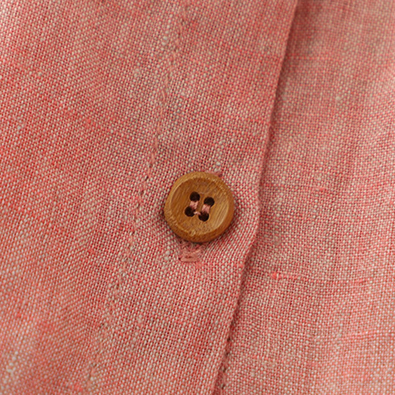 Chemise décontractée à manches mi-longues en coton et lin pour femme avec boutons unis et motif Buddha Stones - image 14