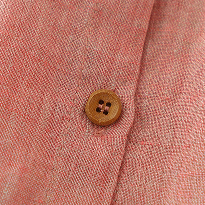 Chemise décontractée à manches mi-longues en coton et lin pour femme avec boutons unis et motif Buddha Stones - image 14