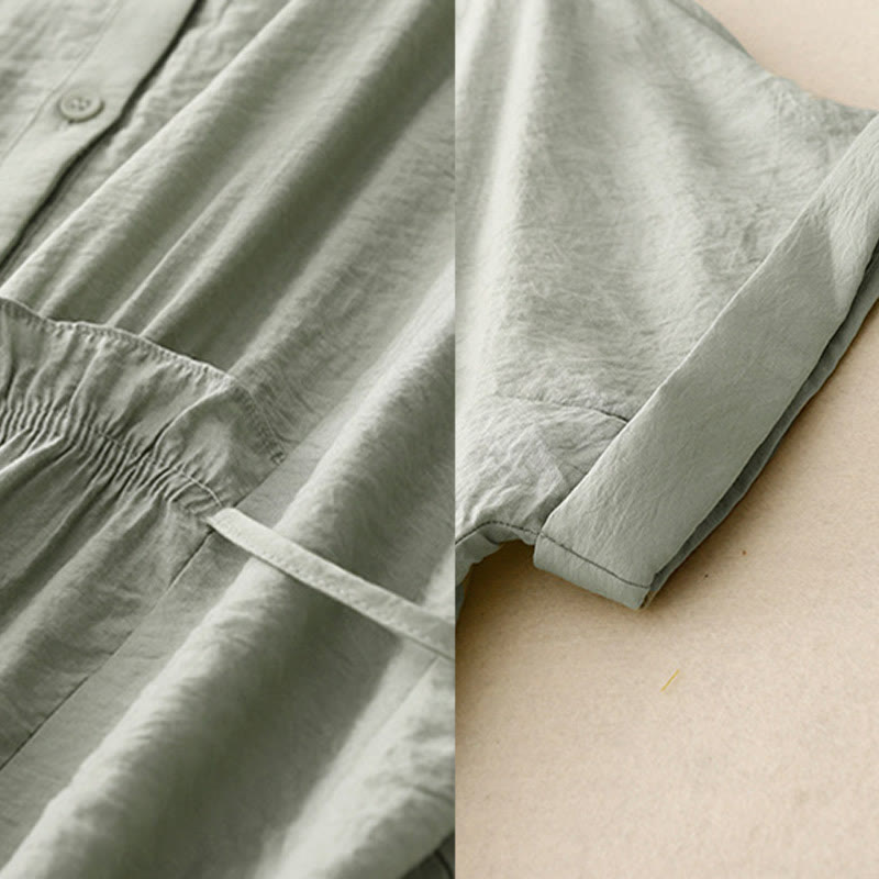Chemise d'été en coton à manches courtes et lacets Buddha Stones pour femme - image 17