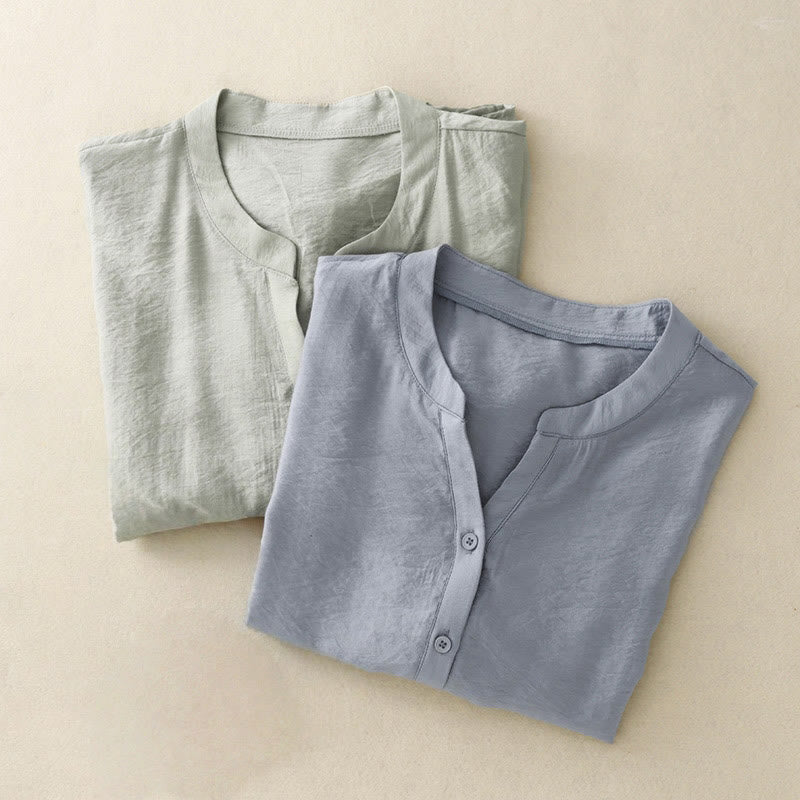 Chemise d'été en coton à manches courtes et lacets Buddha Stones pour femme - image 12