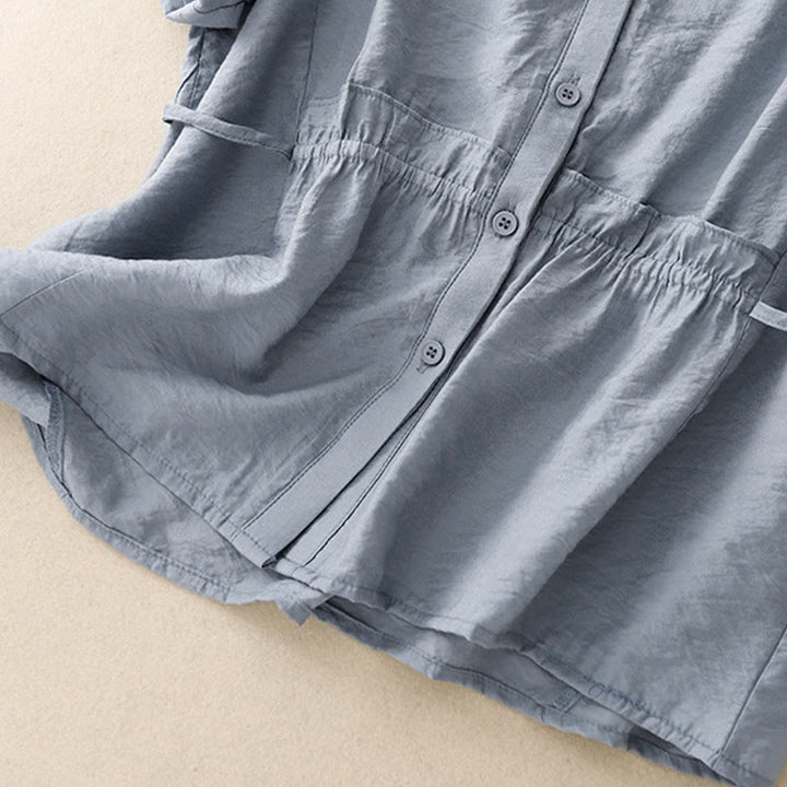 Chemise d'été en coton à manches courtes et lacets Buddha Stones pour femme - image 5