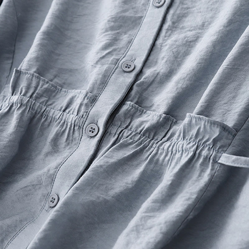 Chemise d'été en coton à manches courtes et lacets Buddha Stones pour femme - image 7