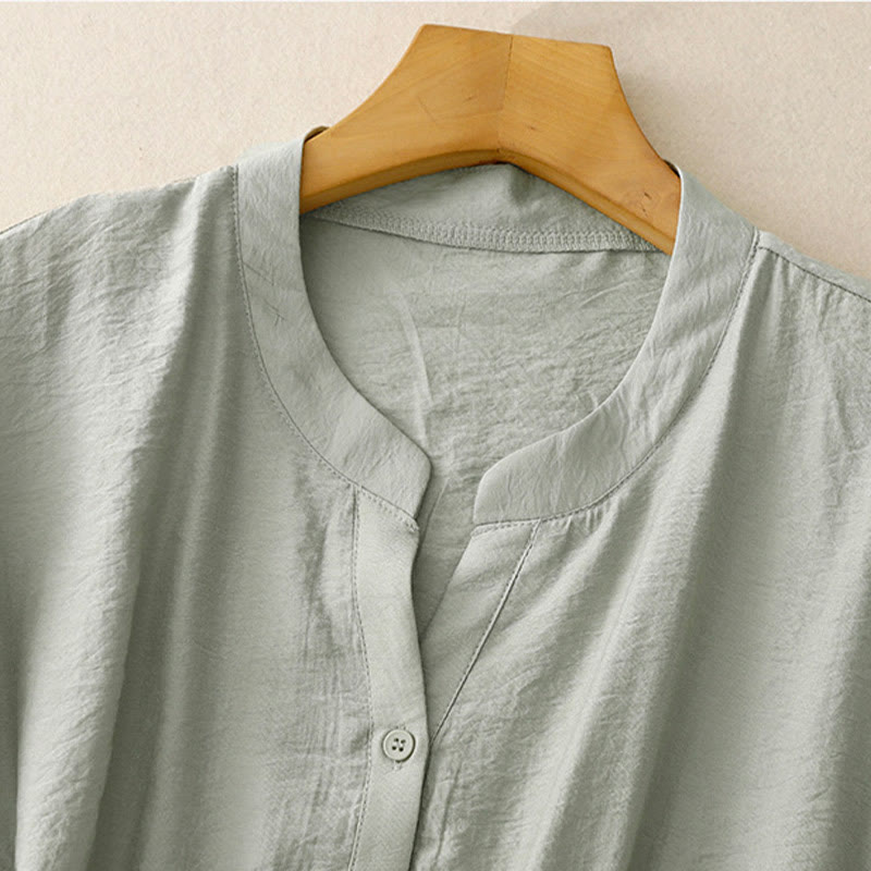 Chemise d'été en coton à manches courtes et lacets Buddha Stones pour femme - image 14