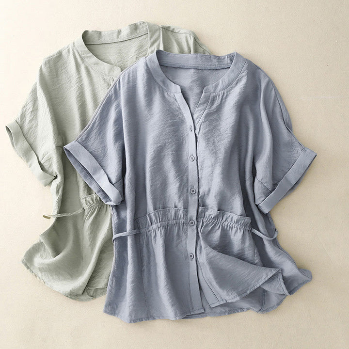 Chemise d'été en coton à manches courtes et lacets Buddha Stones pour femme - image 10