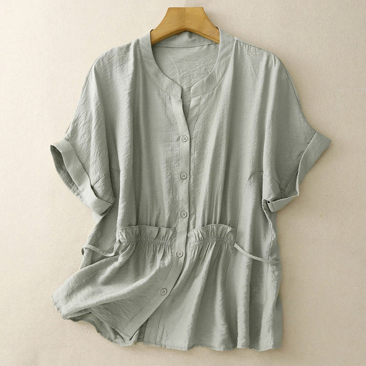 Chemise d'été en coton à manches courtes et lacets Buddha Stones pour femme - Vert foncé - US8-10，UK/AU12-14，EU40-42 (2XL) - image 12