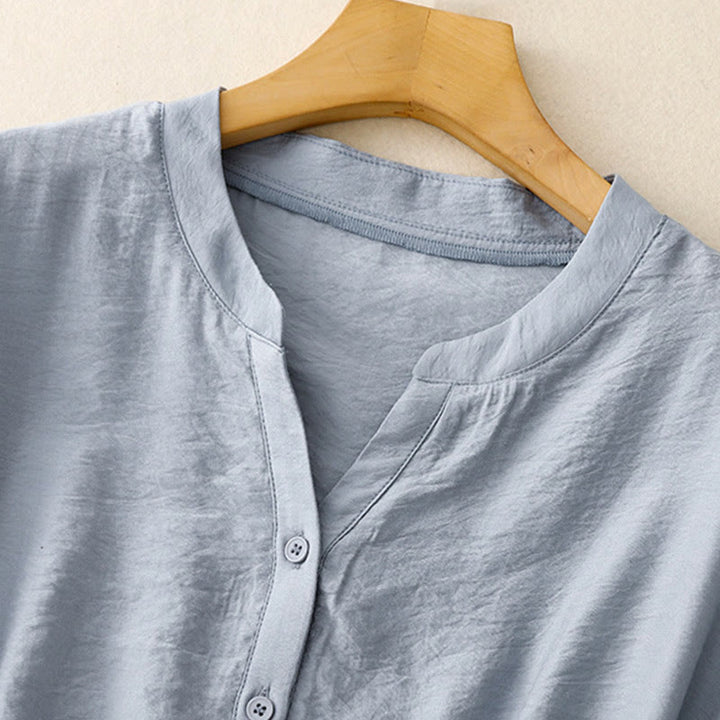 Chemise d'été en coton à manches courtes et lacets Buddha Stones pour femme - image 3