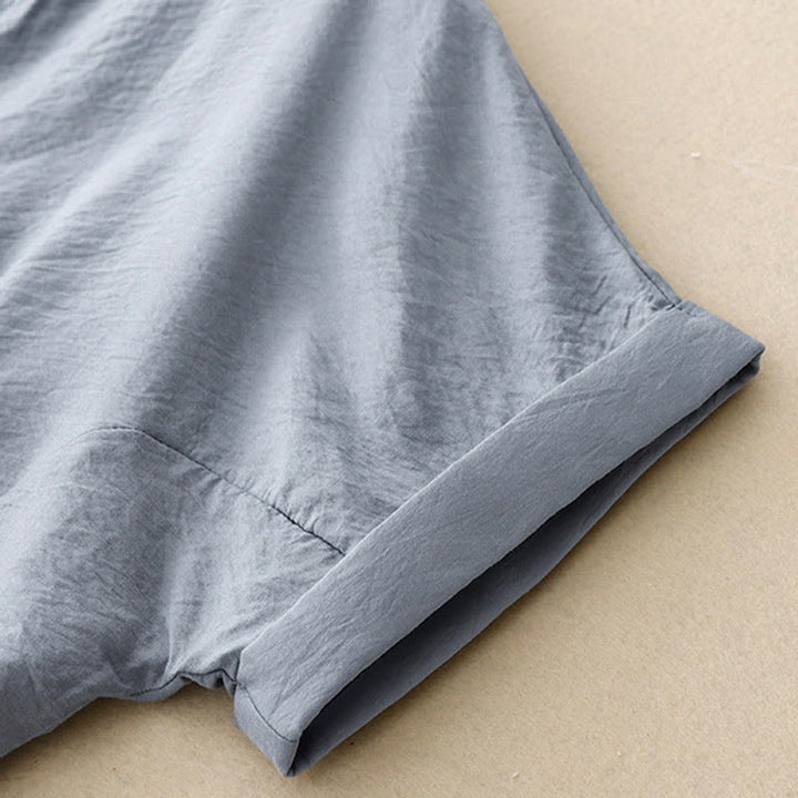 Chemise d'été en coton à manches courtes et lacets Buddha Stones pour femme - image 4