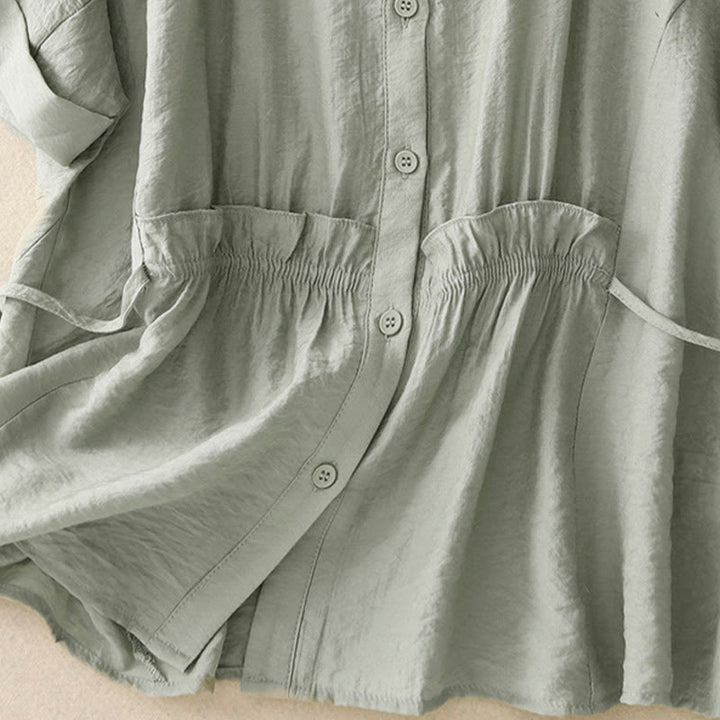 Chemise d'été en coton à manches courtes et lacets Buddha Stones pour femme - image 15
