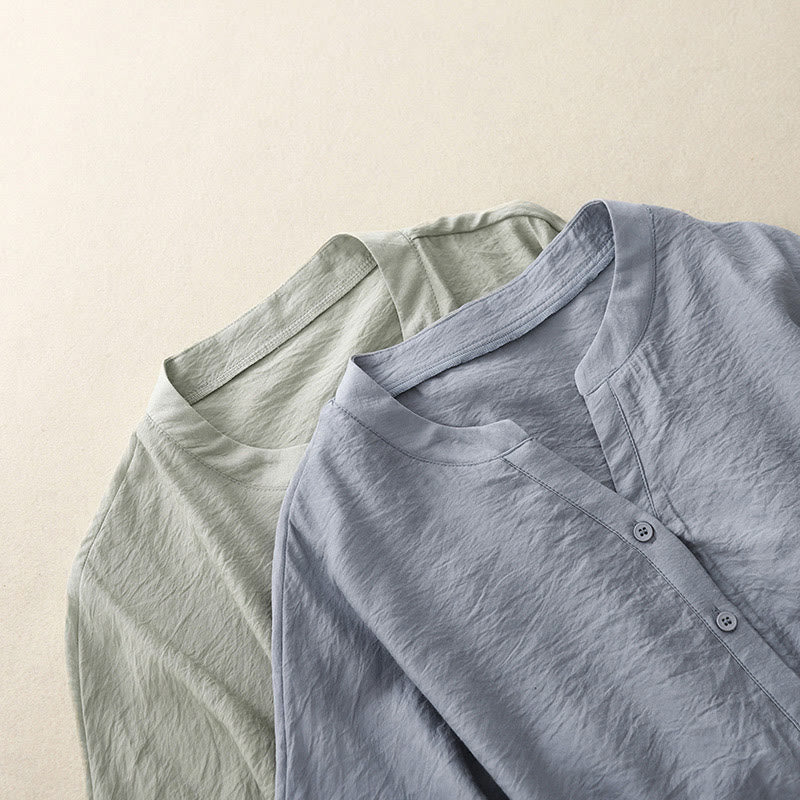 Chemise d'été en coton à manches courtes et lacets Buddha Stones pour femme - image 10