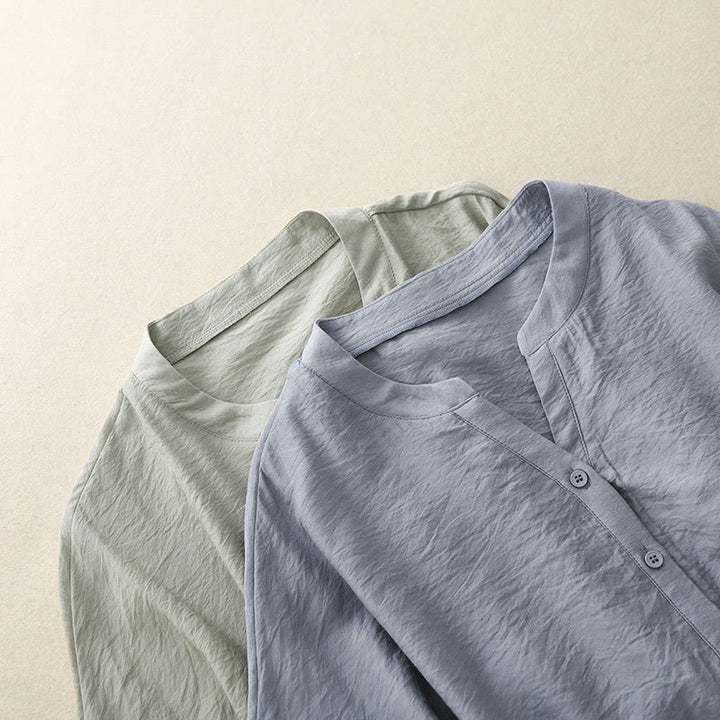 Chemise d'été en coton à manches courtes et lacets Buddha Stones pour femme - image 10