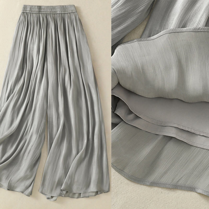Pantalon large pour femme avec poches, taille élastique et plis, motif Buddha Stones gris clair - image 4