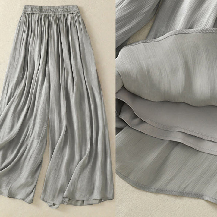 Pantalon large pour femme avec poches, taille élastique et plis, motif Buddha Stones gris clair - image 4