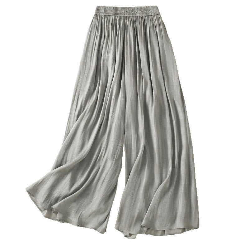Pantalon large pour femme avec poches, taille élastique et plis, motif Buddha Stones gris clair - image 16