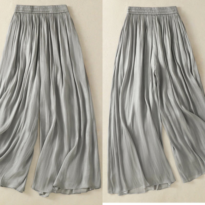 Pantalon large gris clair à taille élastique et poches pour femme avec motif Buddha Stones - image 3