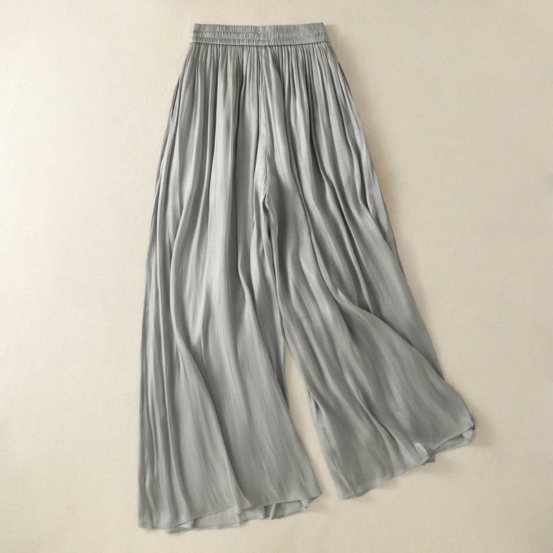 Pantalon large gris clair à taille élastique et poches pour femme avec motif Buddha Stones - image 1