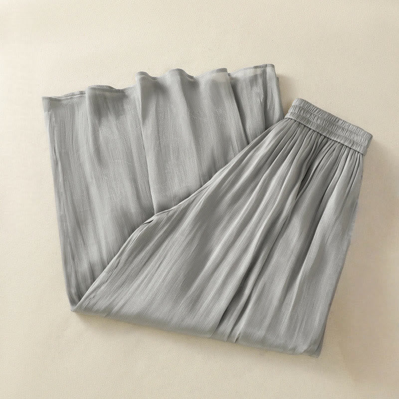 Pantalon large gris clair à taille élastique et poches pour femme avec motif Buddha Stones - image 2