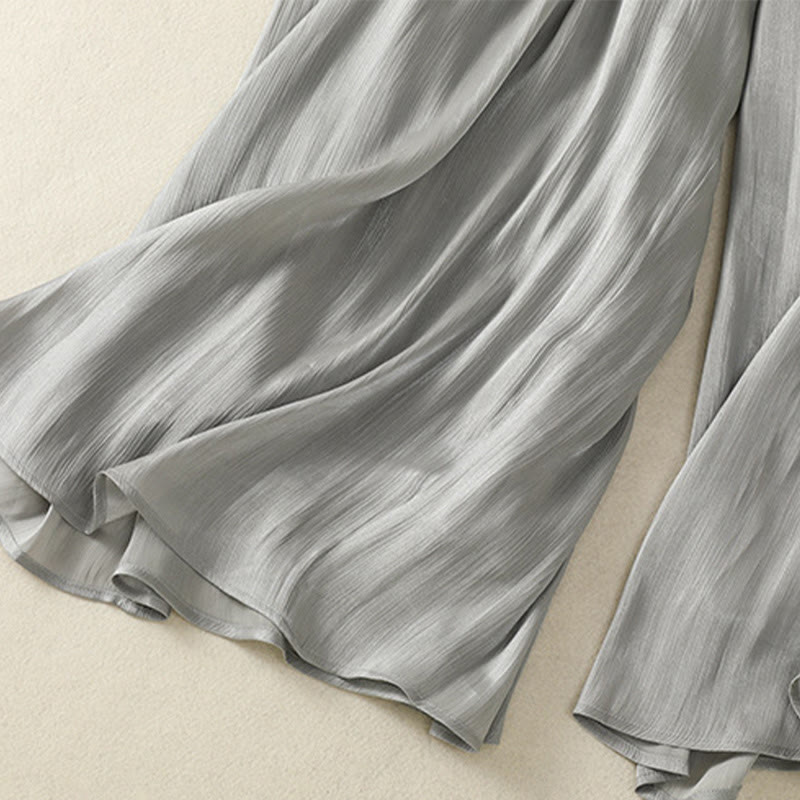 Pantalon large gris clair à taille élastique et poches pour femme avec motif Buddha Stones - image 12