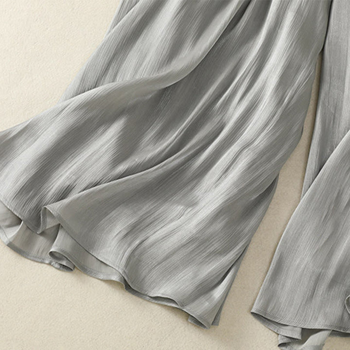 Pantalon large gris clair à taille élastique et poches pour femme avec motif Buddha Stones - image 12