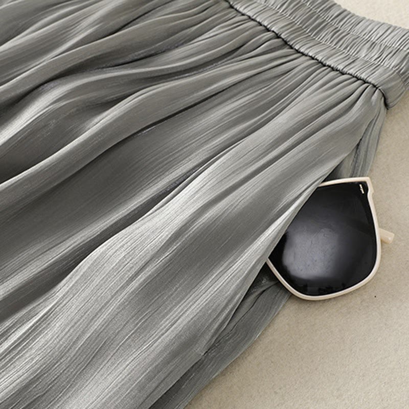 Pantalon large gris clair à taille élastique et poches pour femme avec motif Buddha Stones - image 9