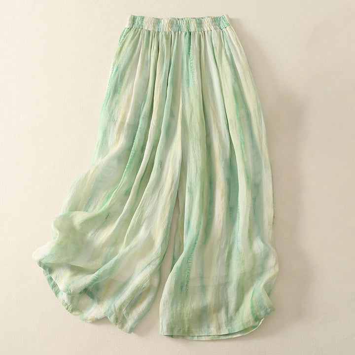 Pantalon large en coton et lin pour femme avec poches et taille élastique , Buddha Stones 7-8 - Vert clair - US8-10，UK/AU12-14，EU40-42 (2XL) - image 0