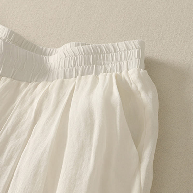 Pantalon large en coton et lin pour femme avec poches et taille élastique , Buddha Stones 7-8 - image 13