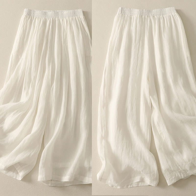 Pantalon large en coton et lin pour femme avec poches et taille élastique , Buddha Stones 7-8 - image 11