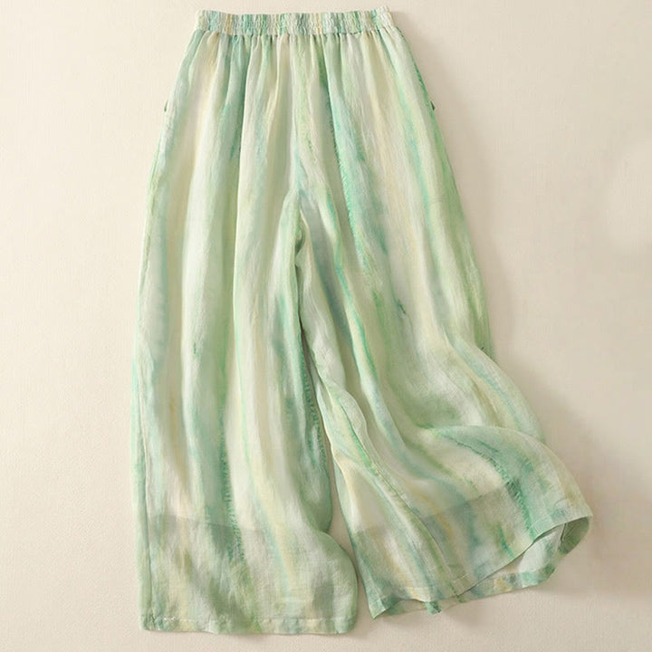 Pantalon large en coton et lin pour femme avec poches et taille élastique , Buddha Stones 7-8 - image 1