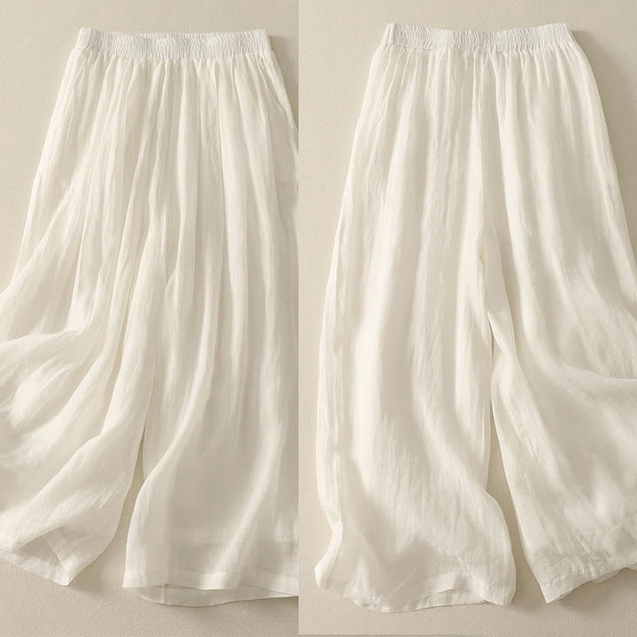 Pantalon large en coton et lin pour femme avec poches et taille élastique , Buddha Stones 7-8 - image 12