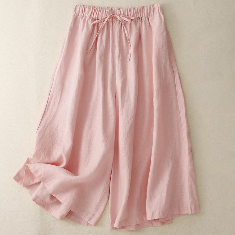 Pantalon Capri court et large à taille élastique avec poches pour femme Buddha Stones - Rose clair - US14，UK/AU18，EU46 (3XL) - image 7