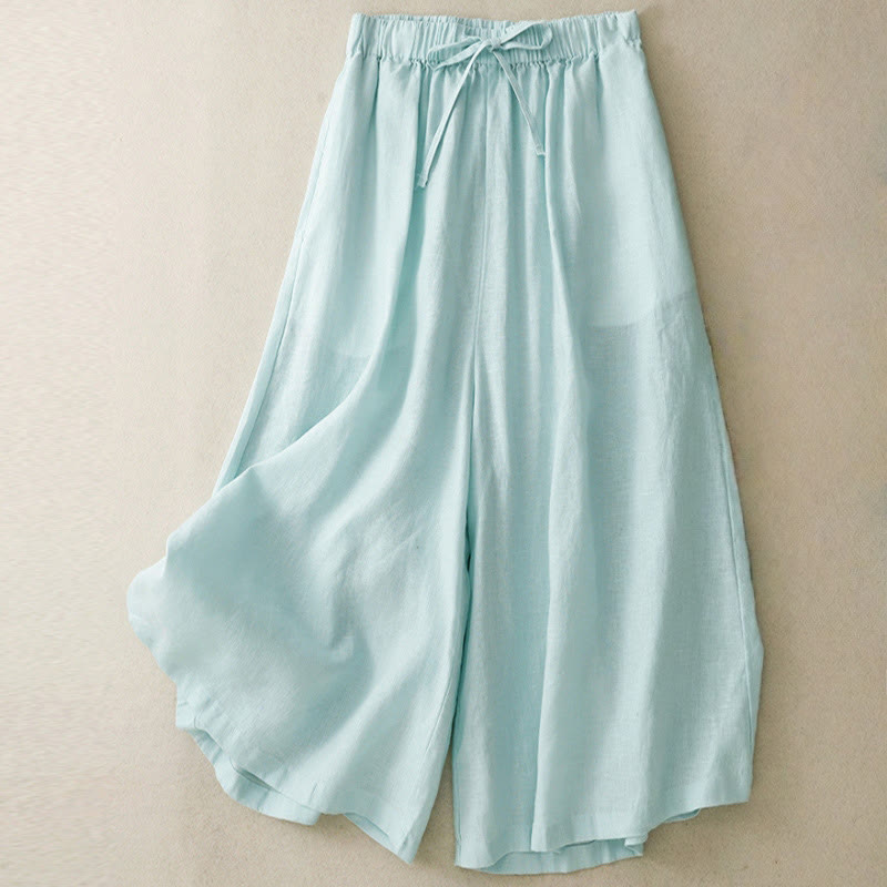 Pantalon Capri court et large à taille élastique avec poches pour femme Buddha Stones - Turquoise pâle - US14，UK/AU18，EU46 (3XL) - image 0