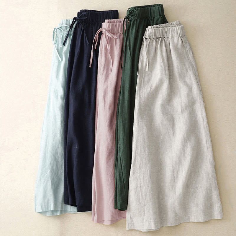 Pantalon Capri court à jambes larges et taille élastique pour femme, avec poches, motif Buddha Stones - image 1