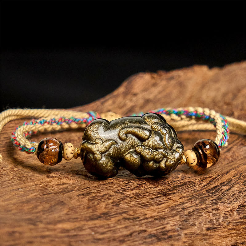 Bracelet de richesse PiXiu en obsidienne dorée et Buddha Stones - image 2