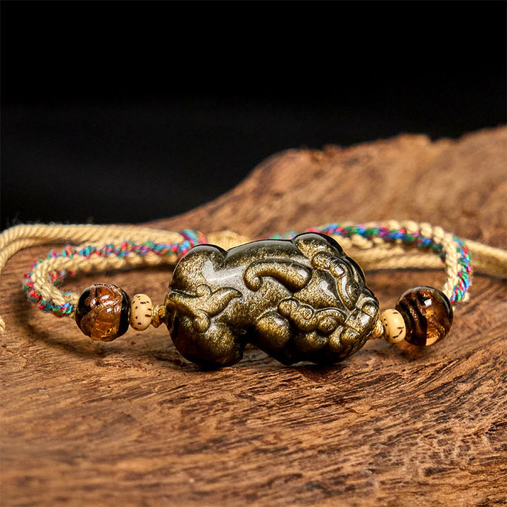 Bracelet de richesse PiXiu en obsidienne dorée et Buddha Stones - image 2