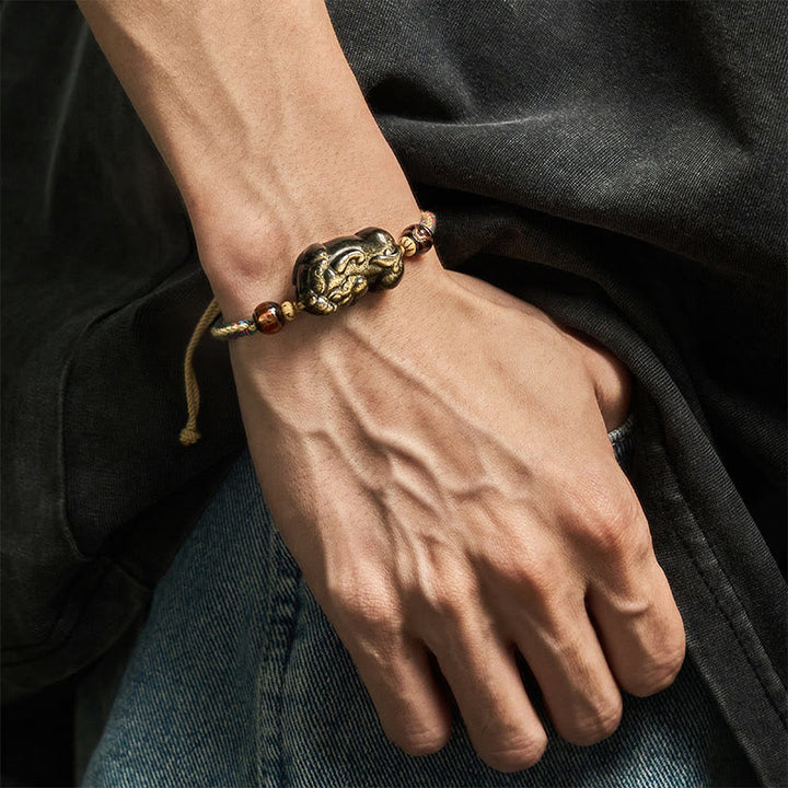 Bracelet de richesse PiXiu en obsidienne dorée et Buddha Stones - image 5