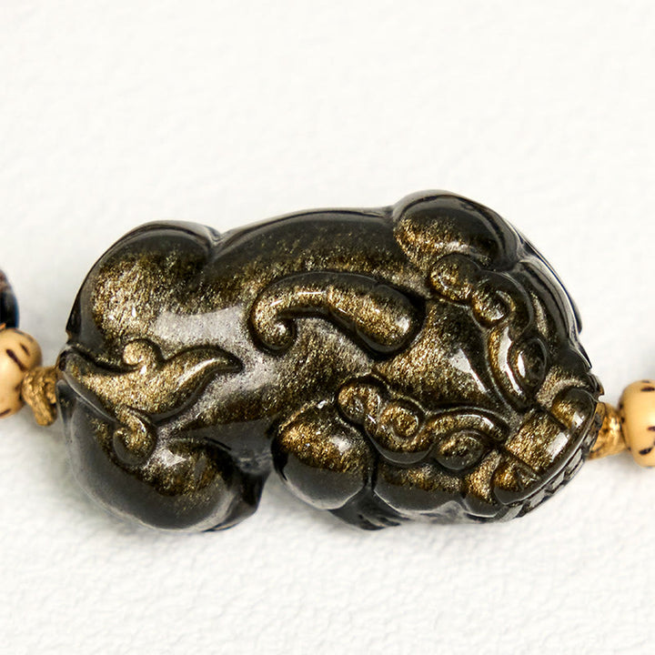 Bracelet de richesse PiXiu en obsidienne dorée et Buddha Stones - image 4