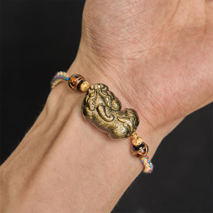 Bracelet de richesse PiXiu en obsidienne dorée et Buddha Stones - image 6