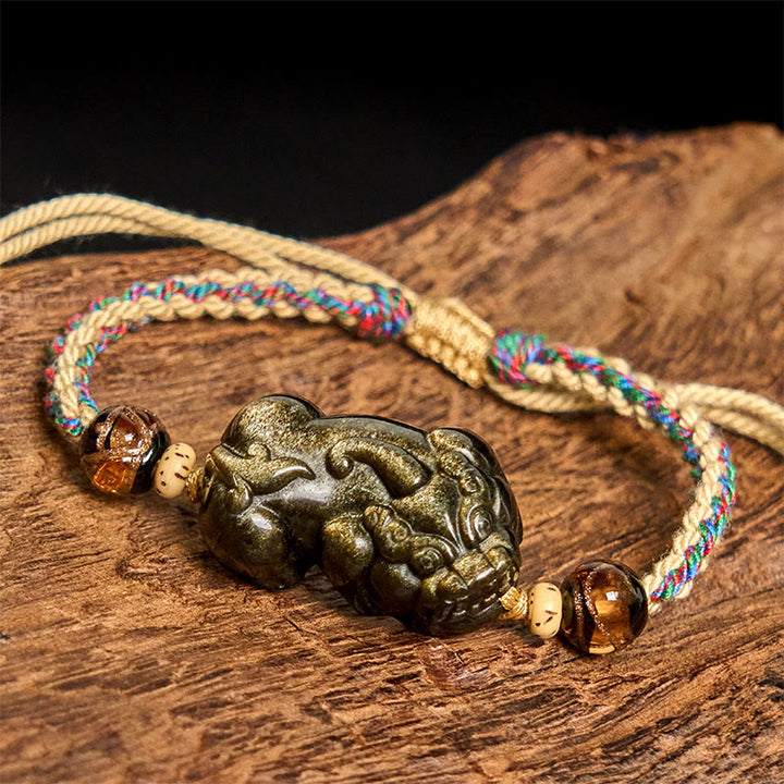 Bracelet de richesse PiXiu en obsidienne dorée et Buddha Stones - image 3
