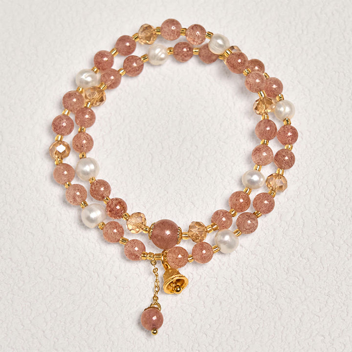 Bracelet double tour de guérison en perles de quartz fraise naturelles Buddha Stones