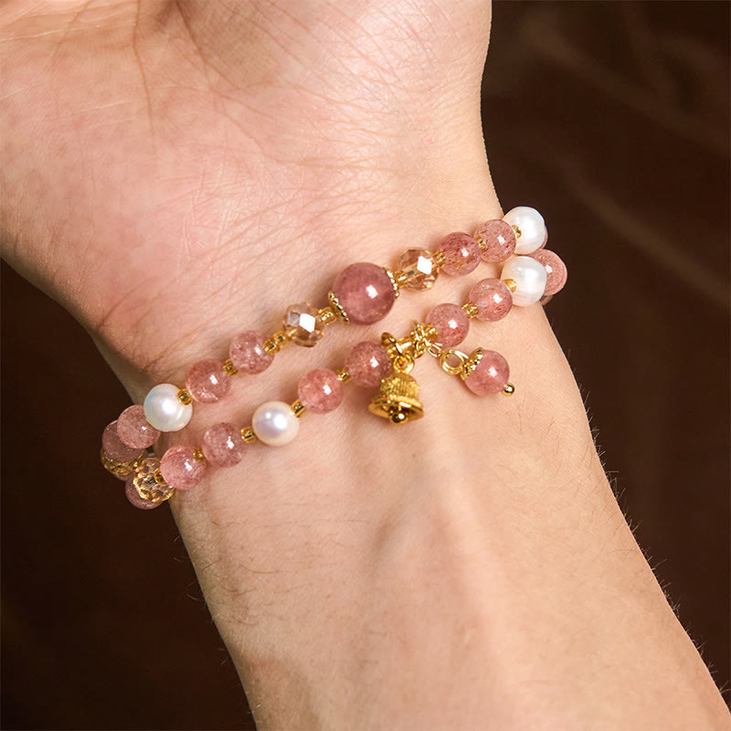 Bracelet double tour de guérison en perles de quartz fraise naturelles Buddha Stones