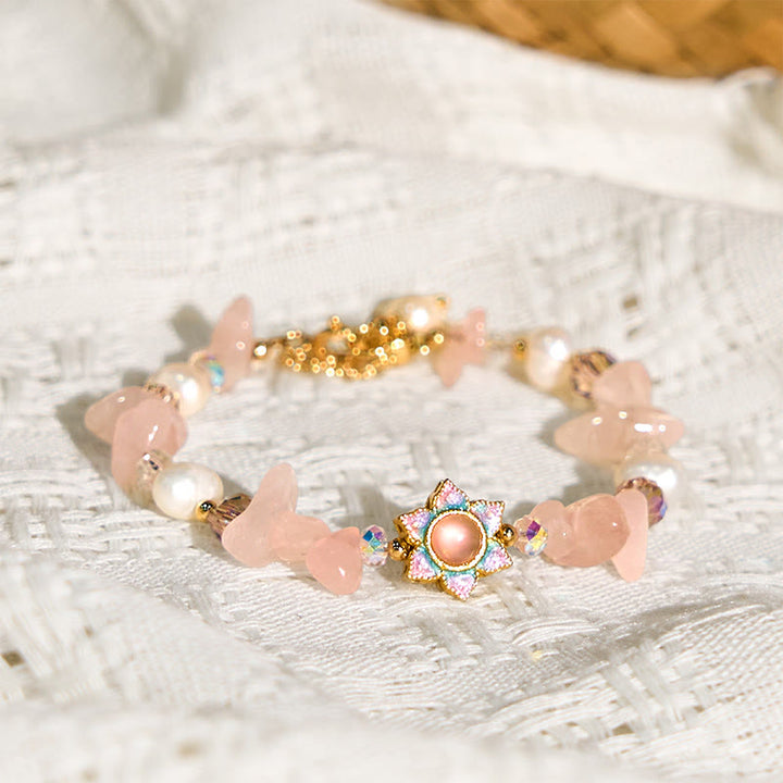 Bracelet de guérison en perles de quartz rose et gravier naturel Buddha Stones