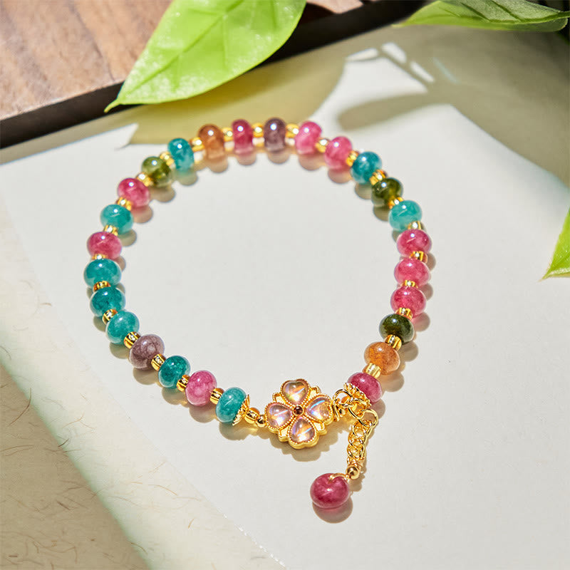 Bracelet d'amour en tourmaline et trèfle à quatre feuilles avec Buddha Stones