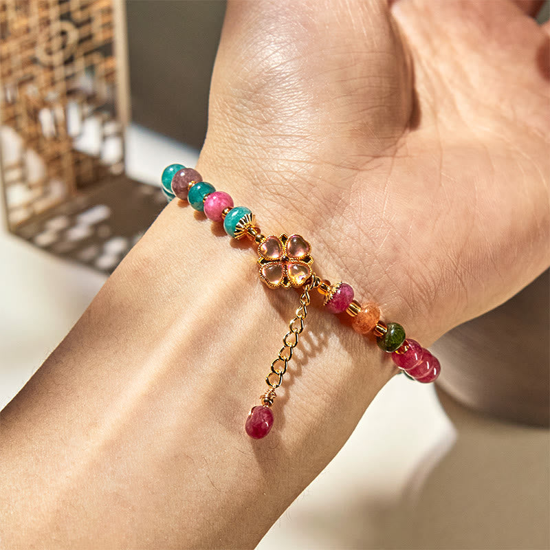 Bracelet d'amour en tourmaline et trèfle à quatre feuilles avec Buddha Stones