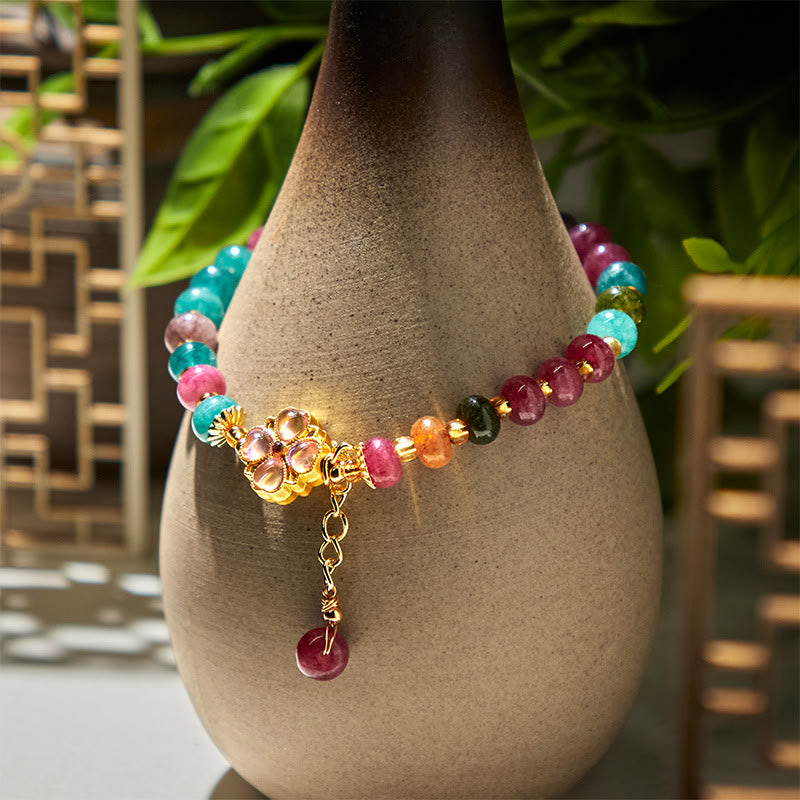 Bracelet d'amour en tourmaline et trèfle à quatre feuilles avec Buddha Stones