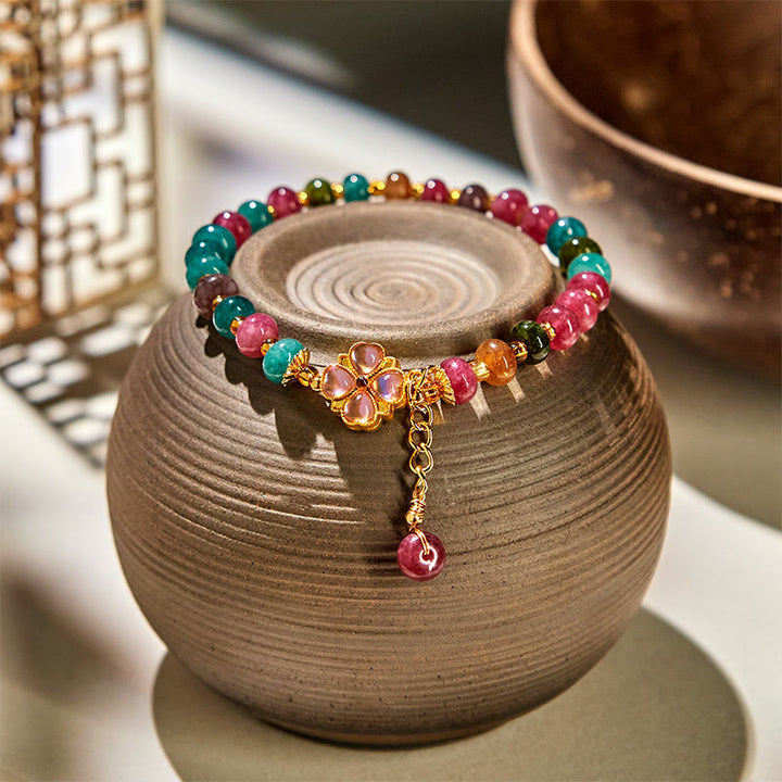 Bracelet d'amour en tourmaline et trèfle à quatre feuilles avec Buddha Stones