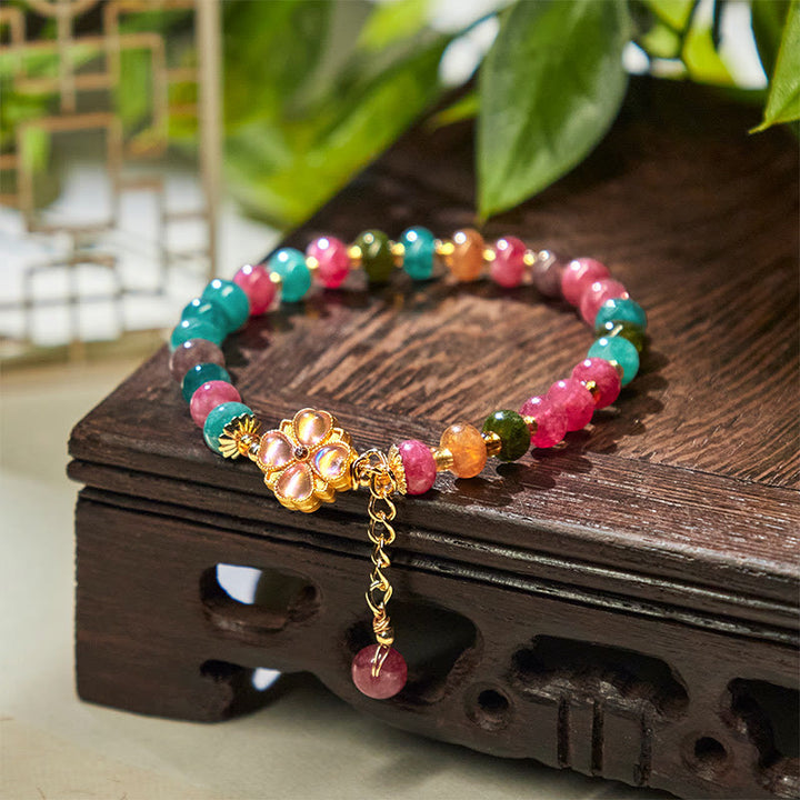 Bracelet d'amour en tourmaline et trèfle à quatre feuilles avec Buddha Stones