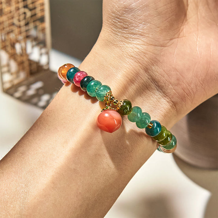 Bracelet positif en Buddha Stones, tourmaline, agate Yanyuan, pêche