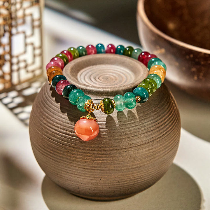 Bracelet positif en Buddha Stones, tourmaline, agate Yanyuan, pêche